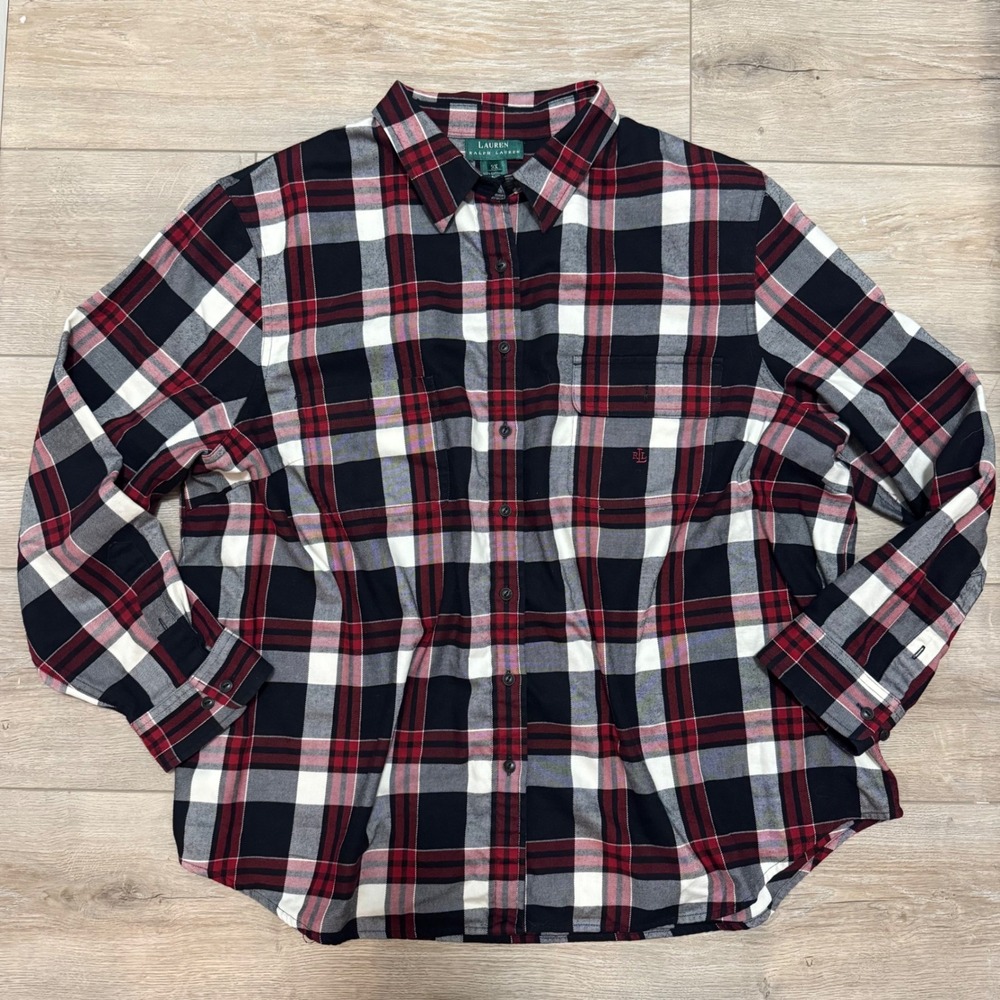 Lauren Ralph Lauren Red Black Plaid Cotton Button Down Shirt size 3X RLL Logo